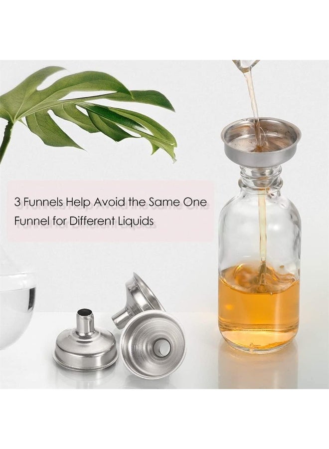 CLENEA 8 Pcs Clear Glass Bottle with Cap, Boston Round Sample Glass Bottle, 60 ML Small Glass Bottles, with 3 Stainless Steel Funnels, No Leakage, for Juice, Ginger Juice, Oil, Liquid - Image 5